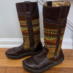 Born Multicolor Knit and Brown Leather Boots